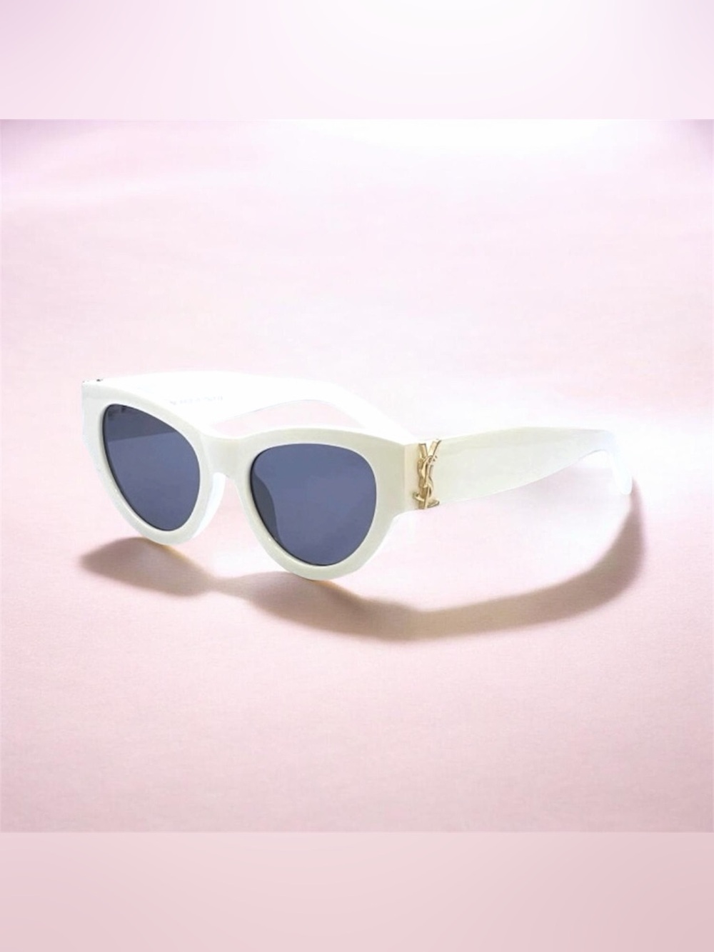 Yves Saint Laurent White Cat-Eye Sunglasses with Black Lenses